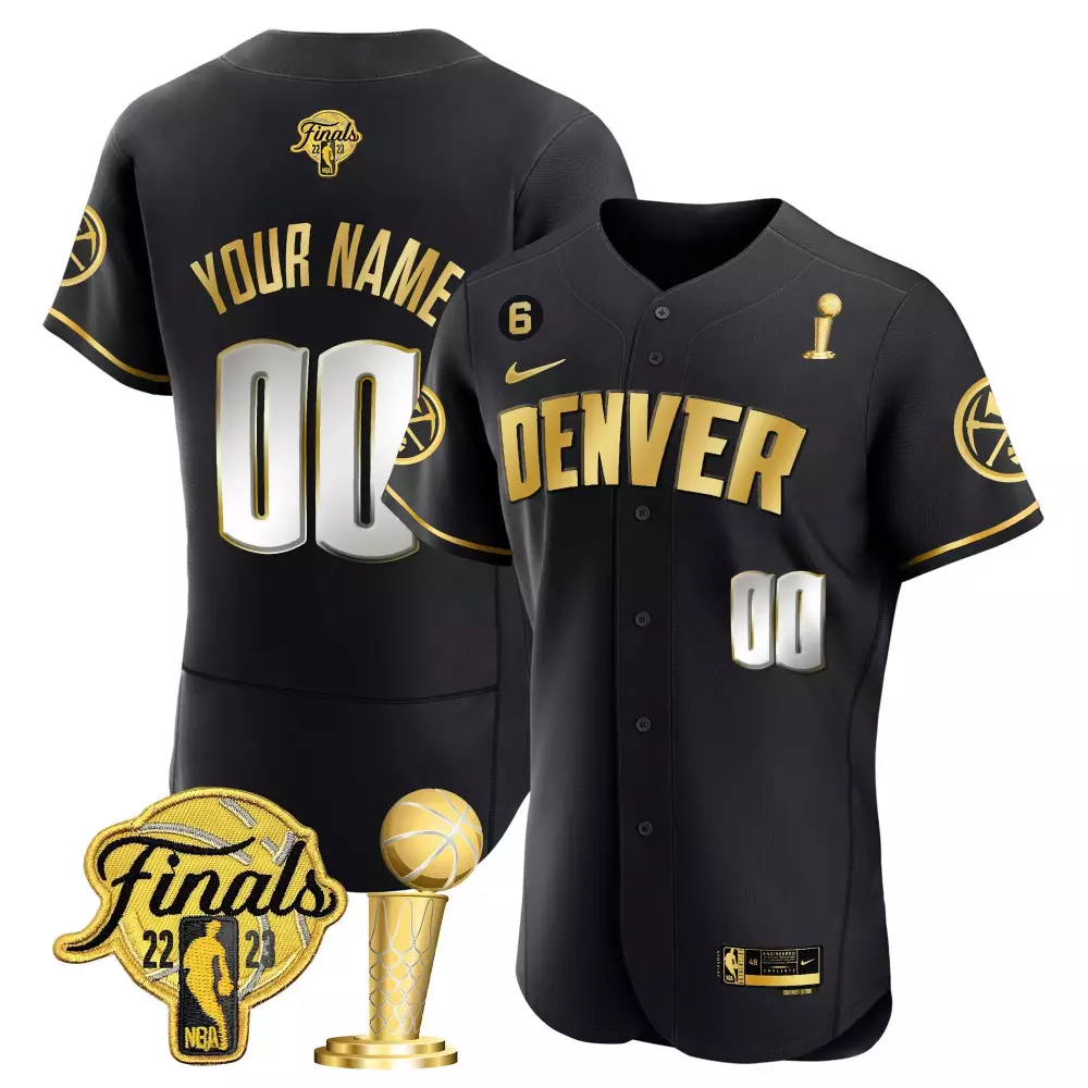 Custom Denver Jersey Black NBA Finals 22-23 Men Gold Limited Flex Base All Stitched