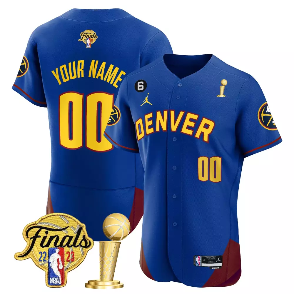Custom Denver Nuggets Jersey Blue NBA Finals 2023 Men Yellow Burgundy Flex Base All
