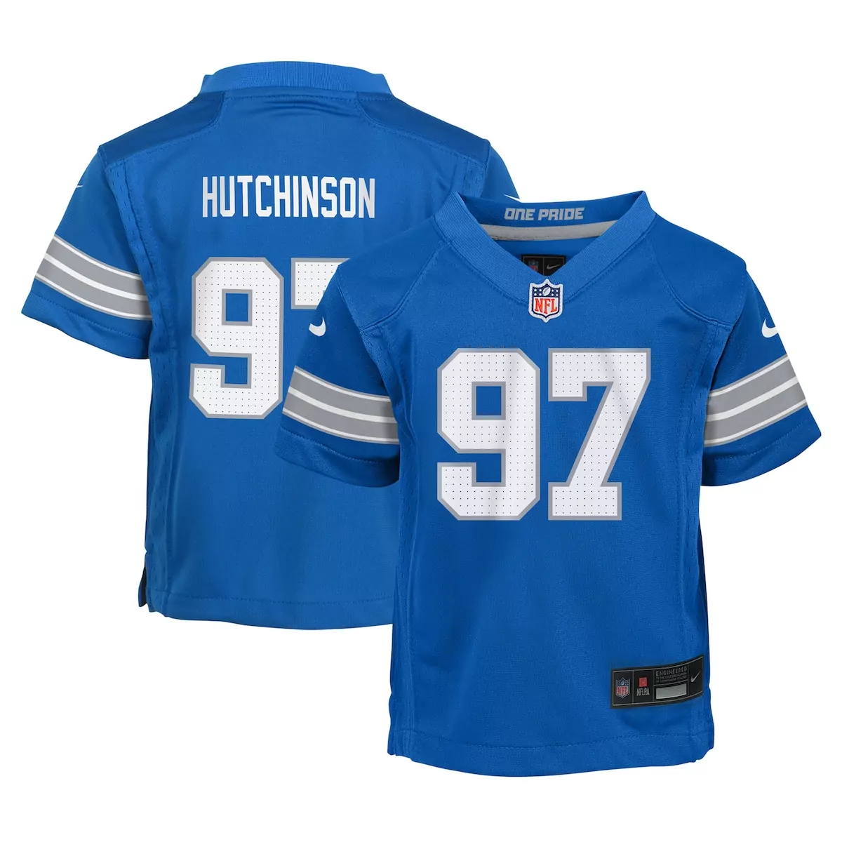 Aidan Hutchinson 97 Detroit Lions Jersey Blue Kids Replica White Grey Game