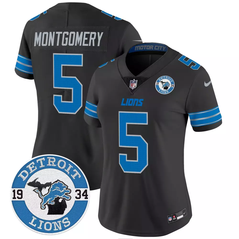 David Montgomery 5 Detroit Lions Jersey Black Motor City Men Replica Blue Silver