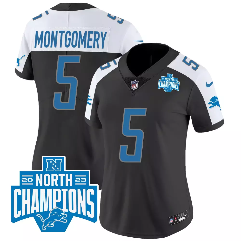 David Montgomery 5 Detroit Lions Jersey Black 2023 NFC North Champions Men NFL White