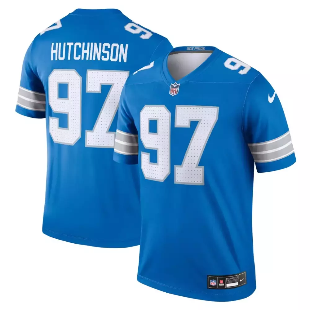 Aidan Hutchinson 97 Detroit Lions Jersey Blue Men White Silver
