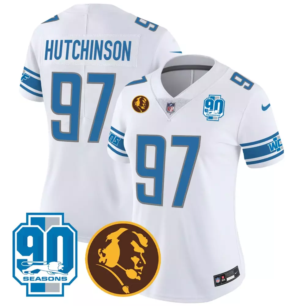 Hutchinson 97 Lions Jersey White 90th Anniversary 90 Seasons Men NFL Alternate Blue