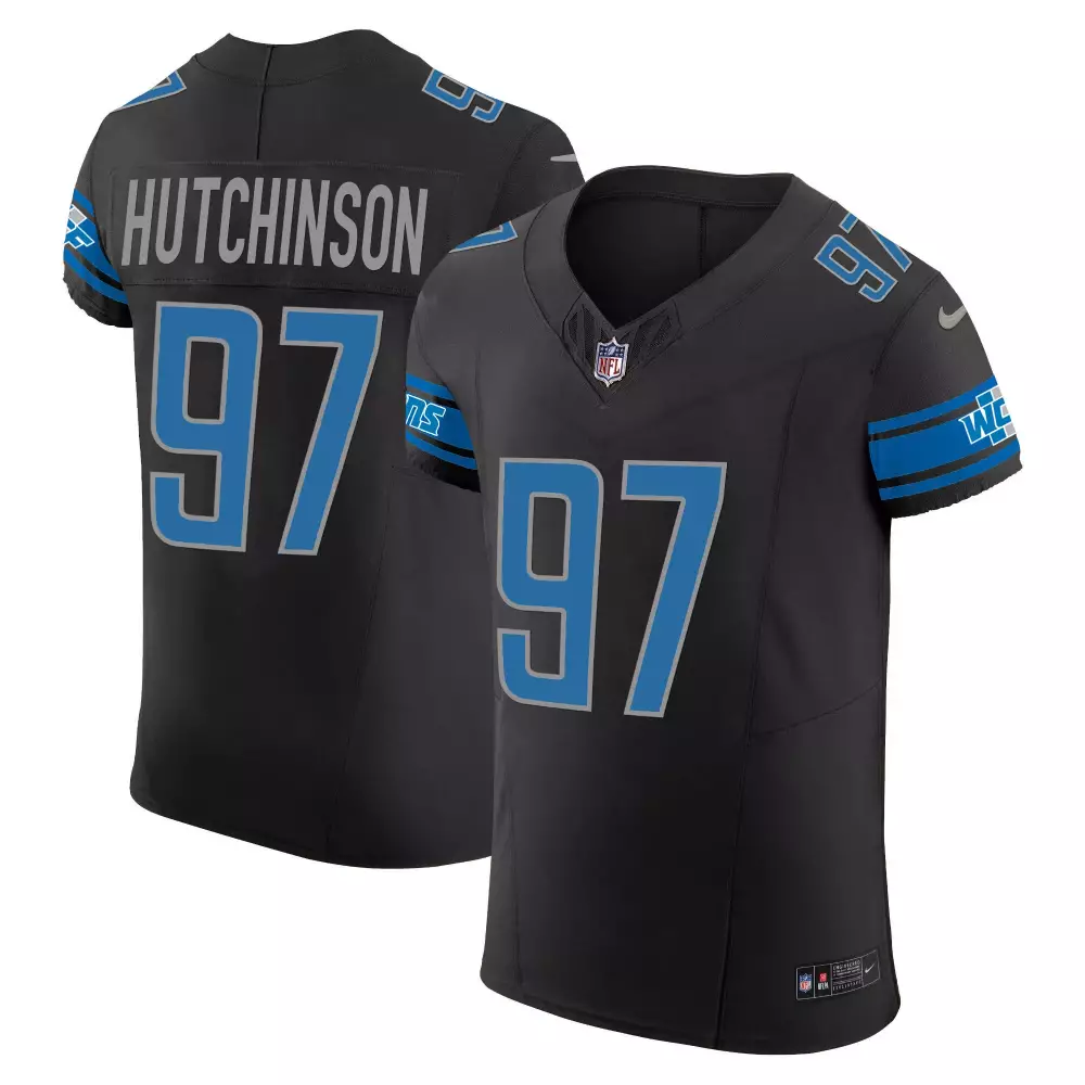 Aidan Hutchinson 97 Lions Jersey Black Men Blue Silver Vapor Elite All Stitched