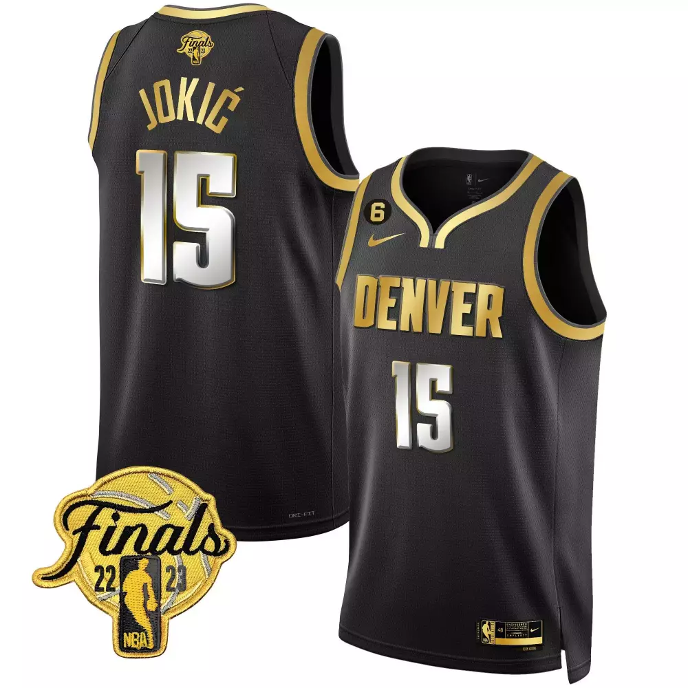 Nikola Jokic 15 Denver Nuggets Jersey Black Finals 2023 Men Standard Gold White Limited