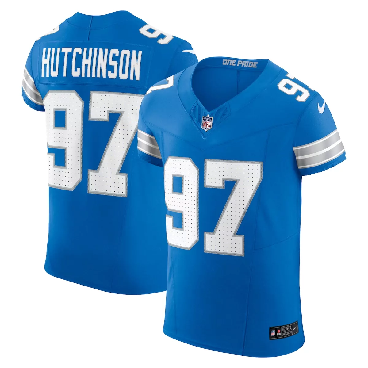 Aidan Hutchinson 97 Lions Jersey Blue Men Standard White Silver Vapor Elite