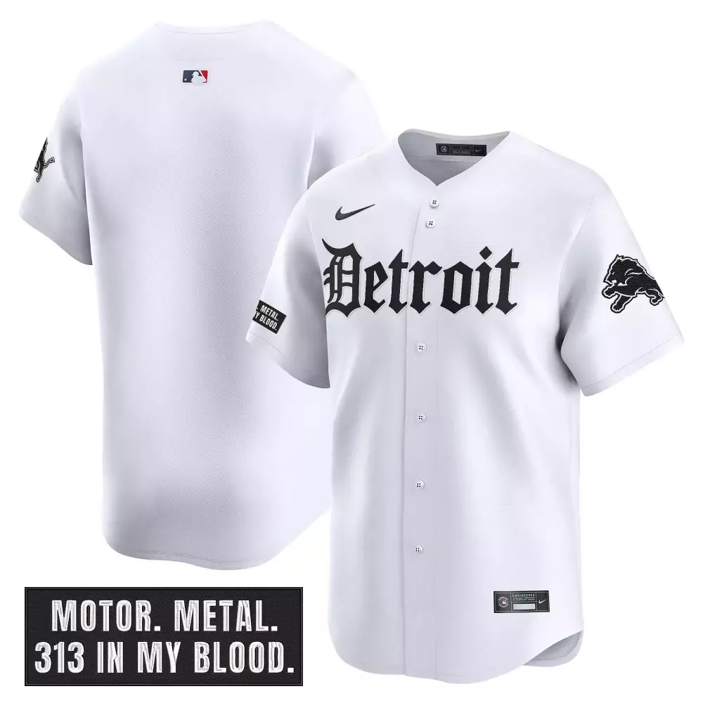 Motor Metal Detroit Tigers Jersey White City Men Black Stitched Vapor
