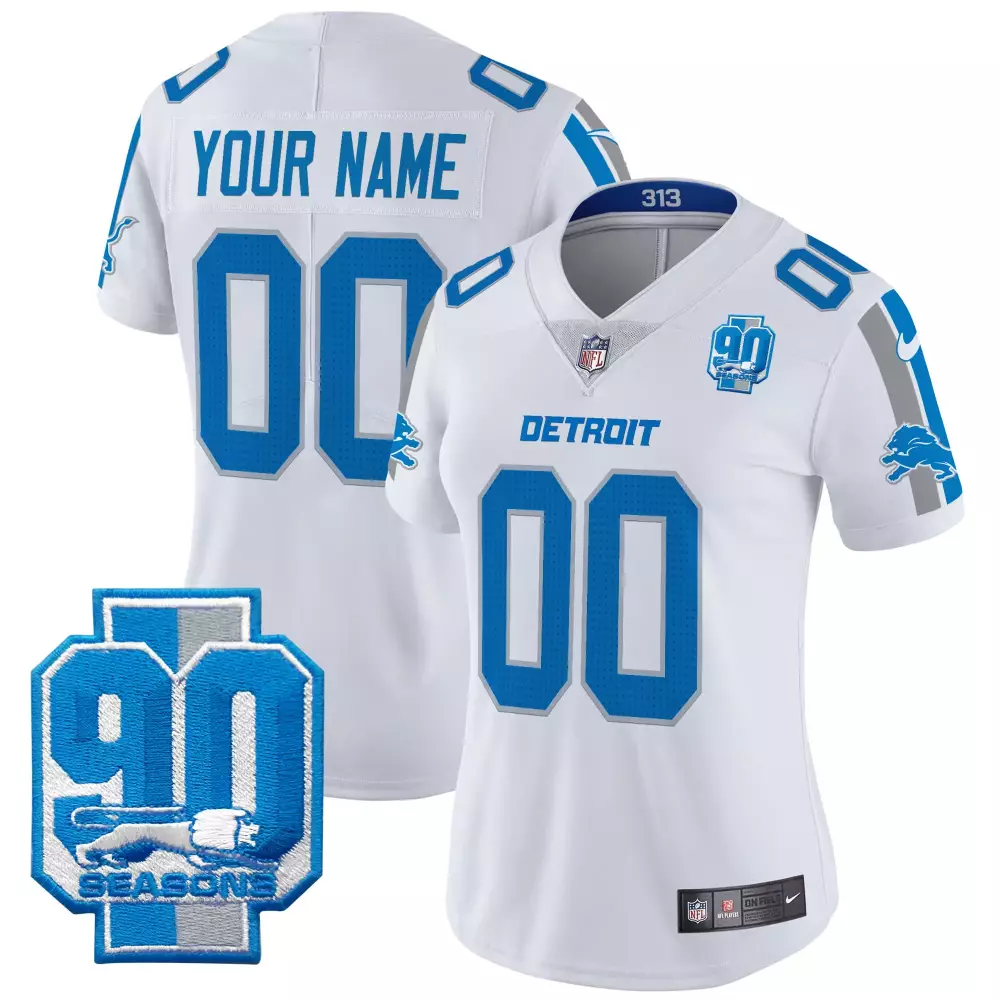 Custom Lions Jersey White 90 Seasons Women Standard Blue Silver Vapor Limited All