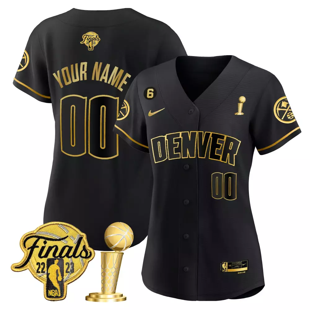 Custom Denver Nuggets Jersey Black 2023 NBA Champions Finals Men Gold Flex Base All