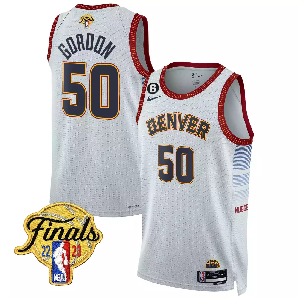 Aaron Gordon 50 Denver Nuggets Jersey White NBA Finals 2023 Men Navy Gold Red Stitched