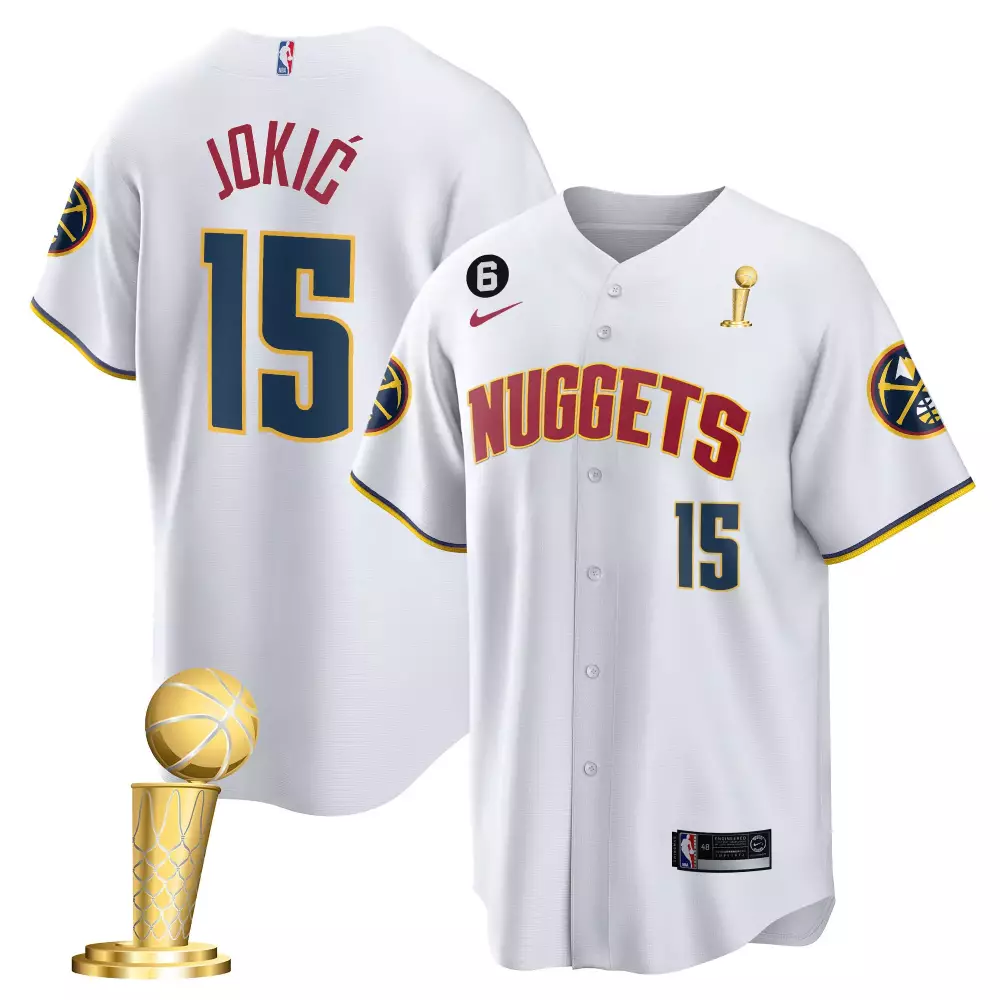 Nikola Jokic 15 Nuggets Jersey White NBA Championship Men Navy Gold Red Cool Base