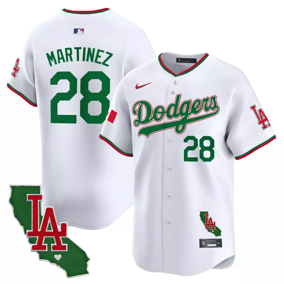 Martinez Mexico 28 Dodgers Jersey White LA California Men Green Red Vapor Premier