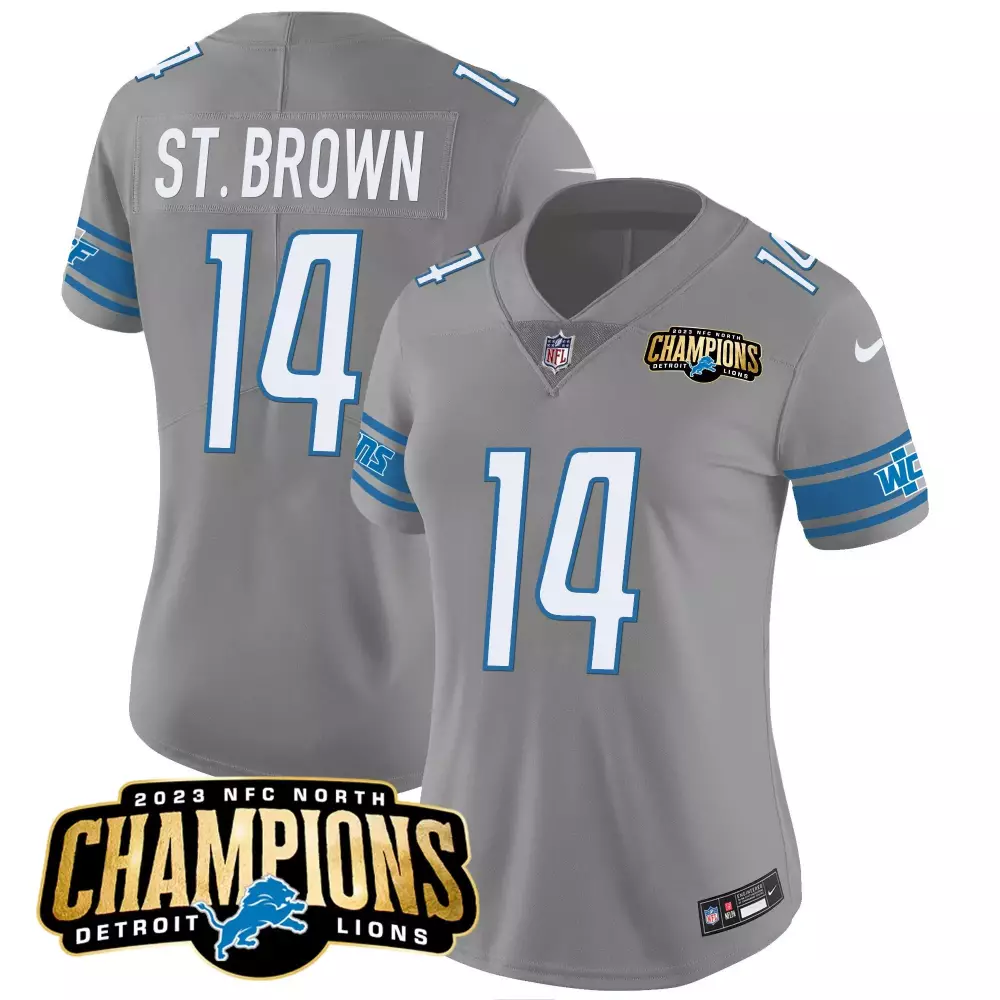Aamaris Brown 14 Detroit Lions Jersey Grey 2023 NFC North Champions Women Blue White