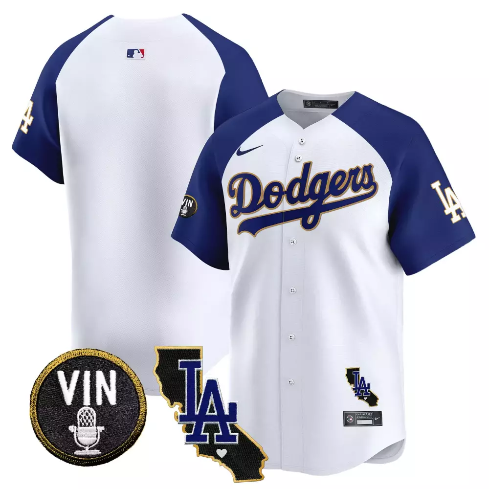Vin California Jersey White City Connect Los Angeles Dodgers Scully Microphone LA 2024