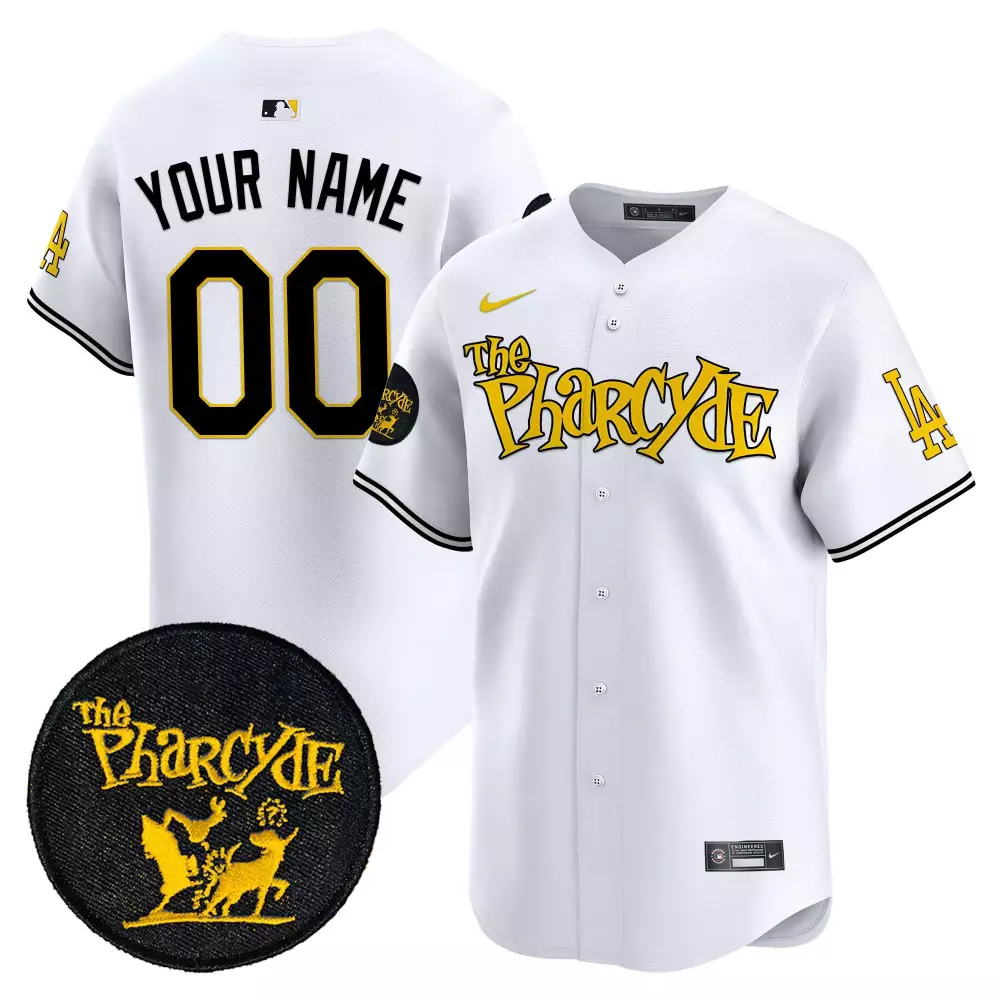 Custom Los Angeles Dodgers Jersey White The Pharcydie Men Black Yellow Vapor Premier