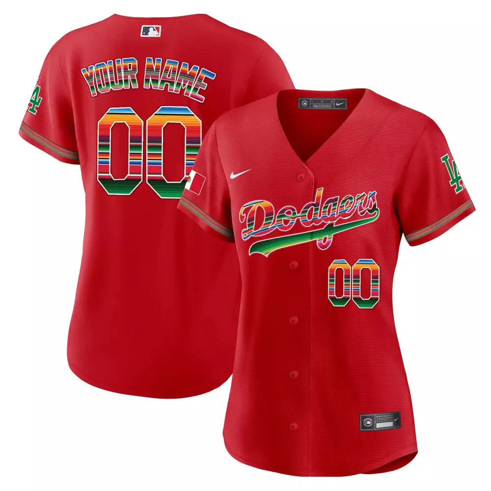 Custom Dodgers Jersey Red Cinco De Mayo Mexico Flag Women Design Green White Blue