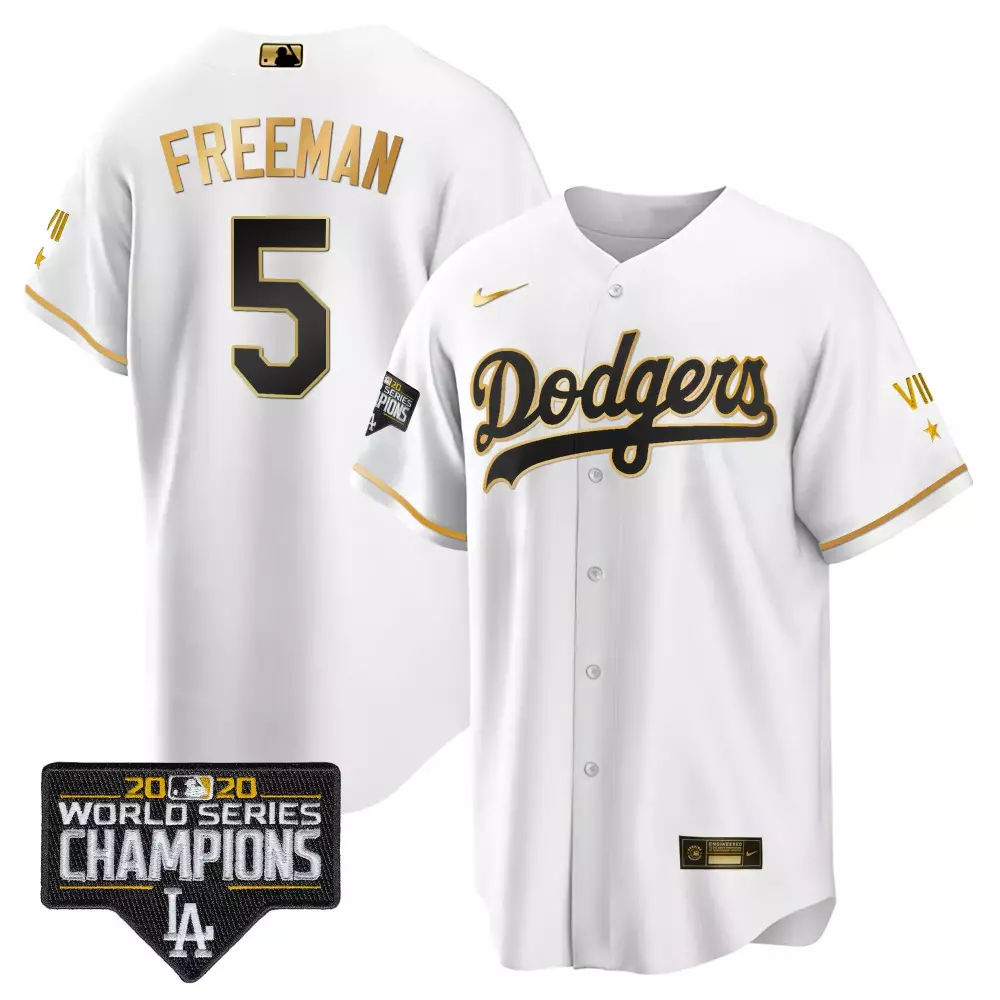 Freddie Freeman 5 Dodgers Jersey White Men Black Gold Cool All Stitched