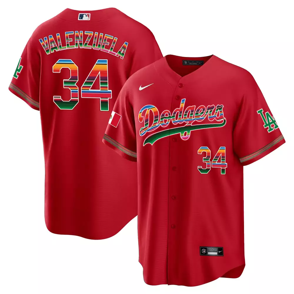 Fernando Valenzuela 34 Dodgers Jersey Red Mexican Heritage Mexico Flag Men Green