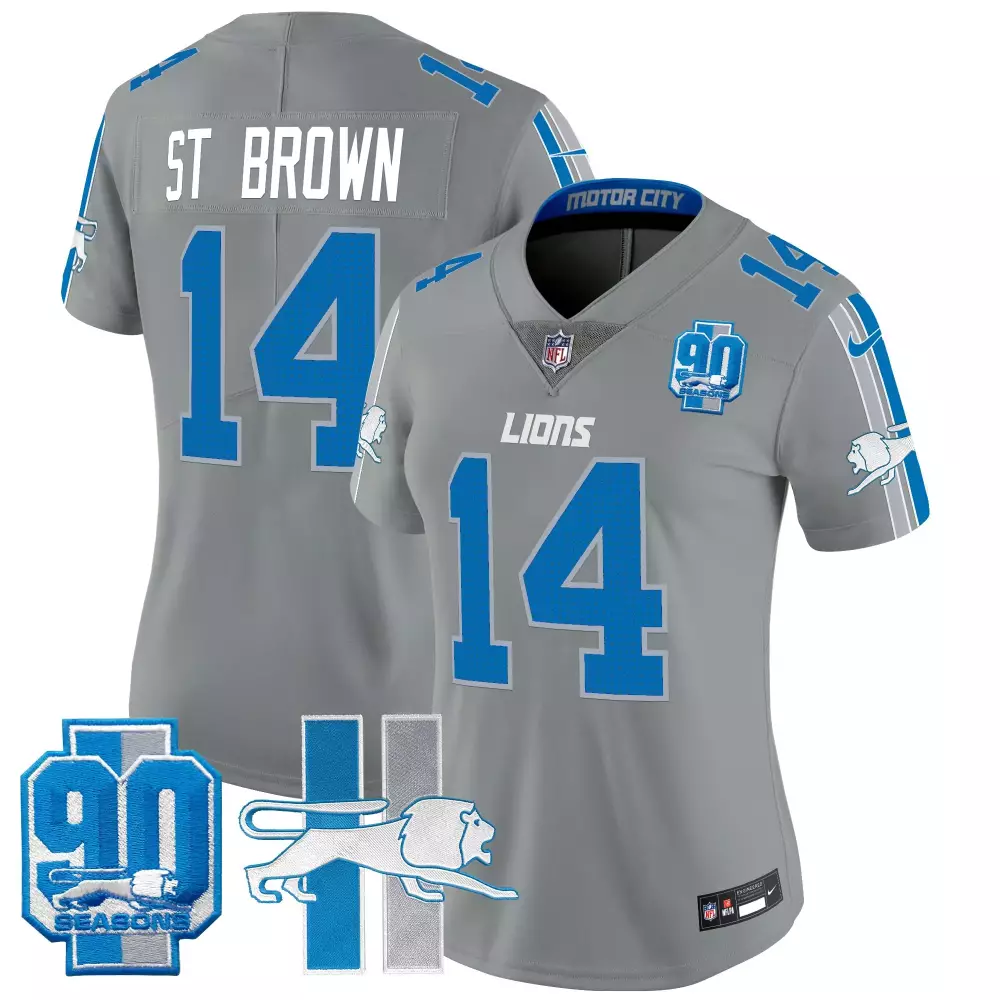 St Year 14 Lions Jersey Grey 90 Seasons Men Player Blue Throwback Vapor Limited All