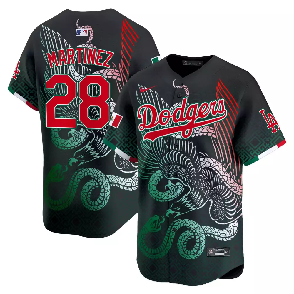 Martinez 28 Dodgers Jersey Black Men Custom Design Red Green White Limited Vapor