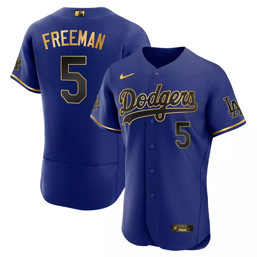 Freddie Freeman 5 Dodgers Jersey Royal Blue LA Men Gold Black Flex Base All Stitched