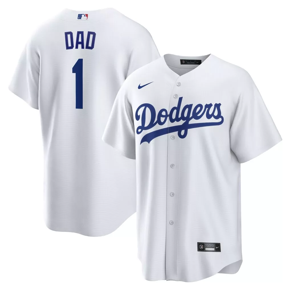 Dad 1 Los Angeles Dodgers Jersey White Men Blue Home Replica