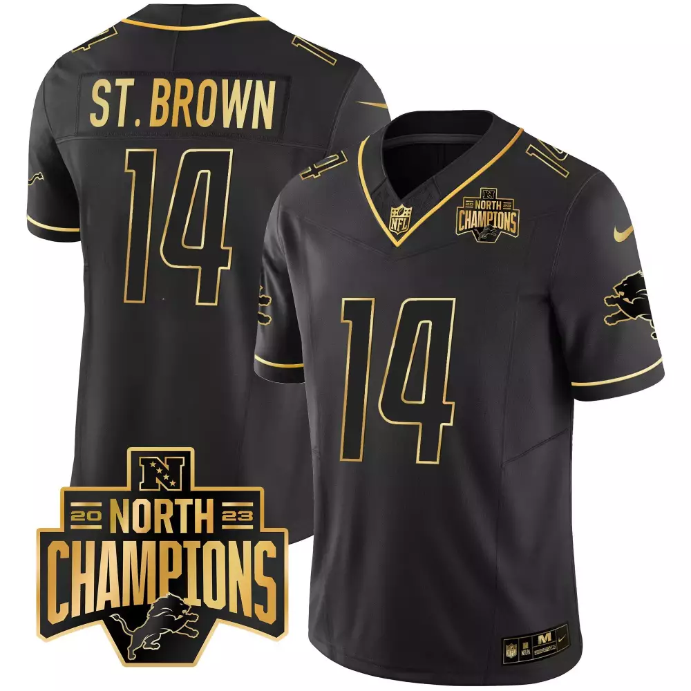 St Division 14 Lions Jersey Black North Champions 2023 Men Gold Vapor All Stitched