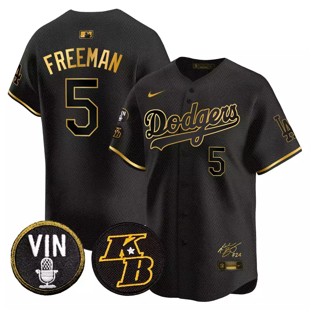 Freddie Freeman 5 Dodgers Jersey Black Kobe Bryant Tribute Vin Scully #24 Men Gold