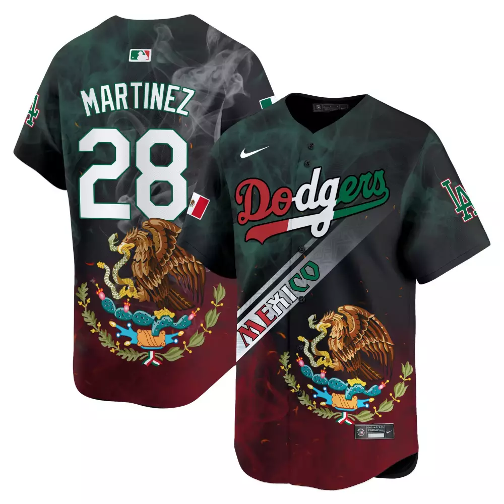 Martinez 28 Dodgers Jersey Green Mexico Flag Men Split Design Red White Vapor Premier