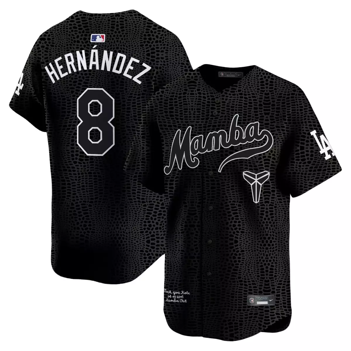 Hernandez 8 Los Angeles Dodgers Jersey Black Kobe Bryant Tribute Mamba Men Custom Design