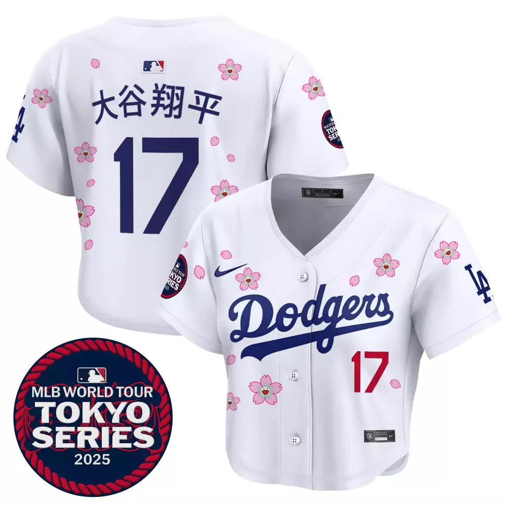 大谷翔平 17 Dodgers Jersey White Tokyo Series 2025 Women Custom Design Blue Pink Vapor