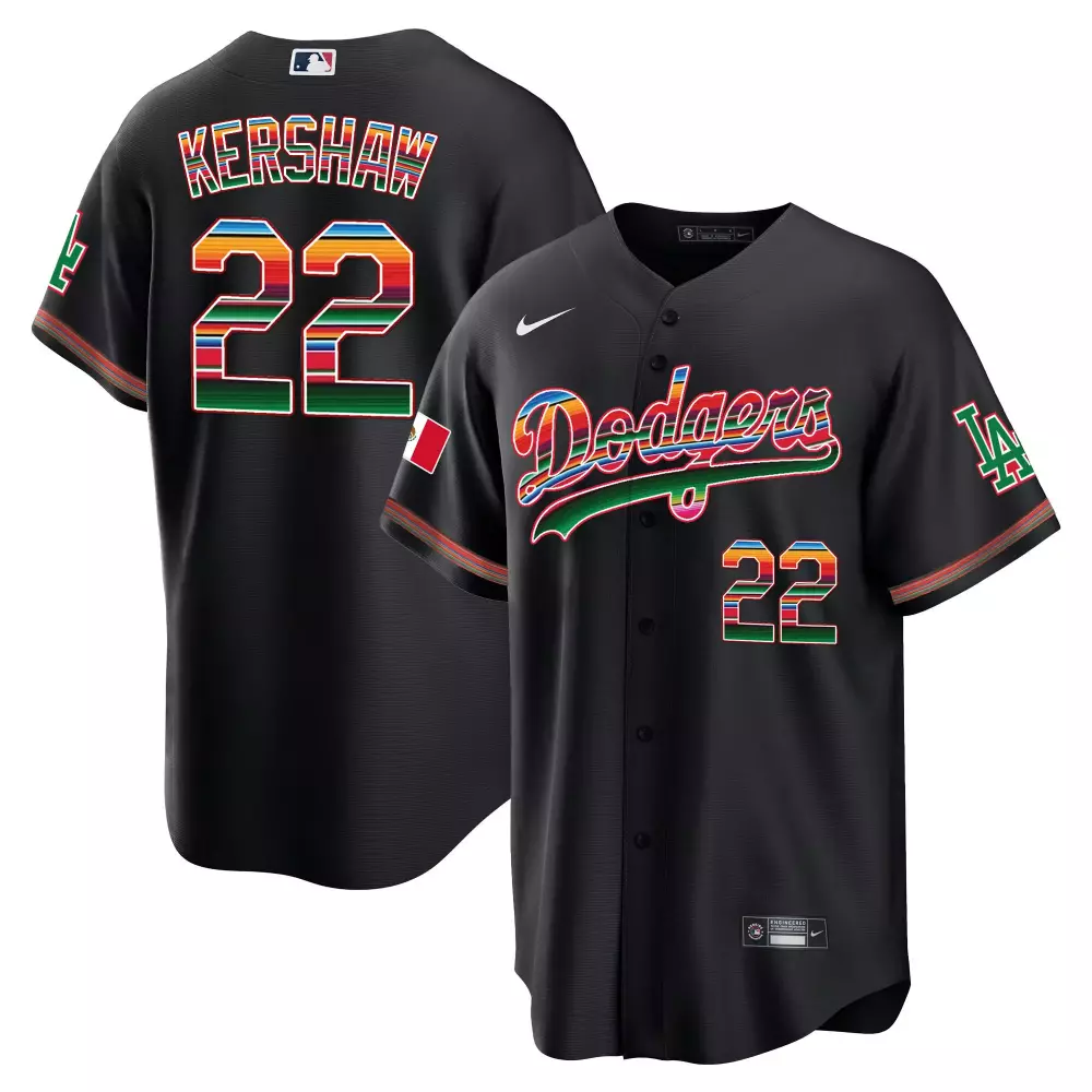 Clayton Kershaw 22 Dodgers Jersey Black Cinco De Mayo Mexico Flag Men Split Green