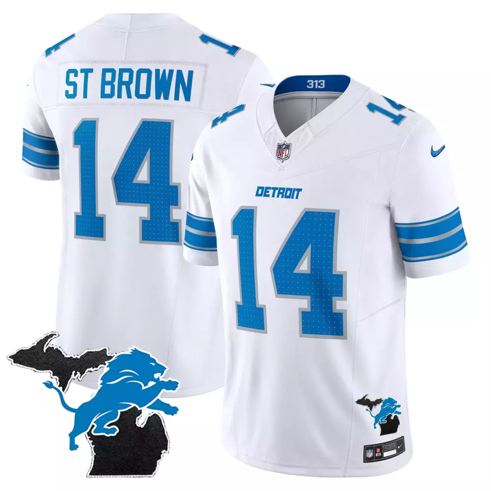 Aamaris Brown 14 Detroit Lions Jersey White Men Standard Alternate Blue Silver Vapor