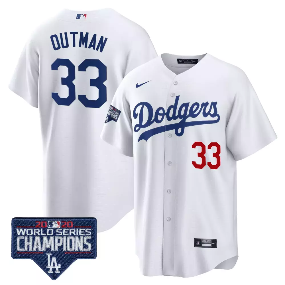 James Outman 33 Dodgers Jersey White 2020 World Series Champions Men Blue Red Cool