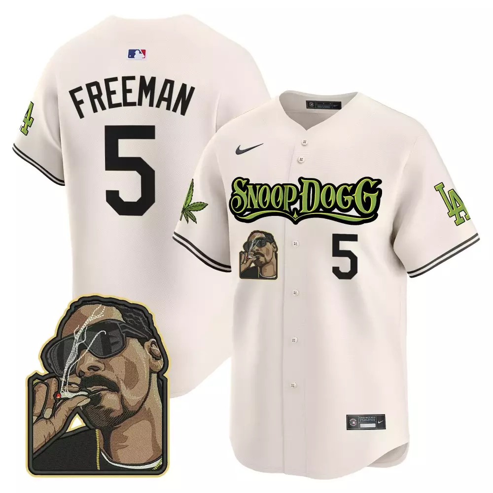 Freddie Freeman 5 Jersey Cream Snoop Dogg Los Angeles Dodgers Portrait Marijuana Leaf 2023