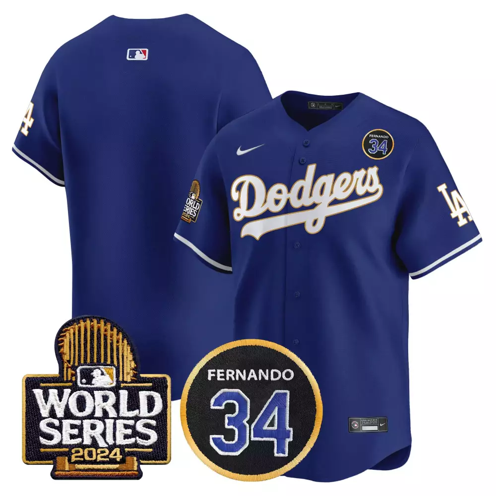 Fernando Valenzuela 34 Dodgers Jersey Blue World Series 2024 Men Replica White Vapor