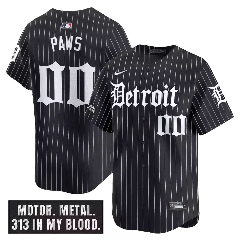 Skubal Paws Detroit Tigers Jersey Black Motor City Metal Men White Vapor Stitched