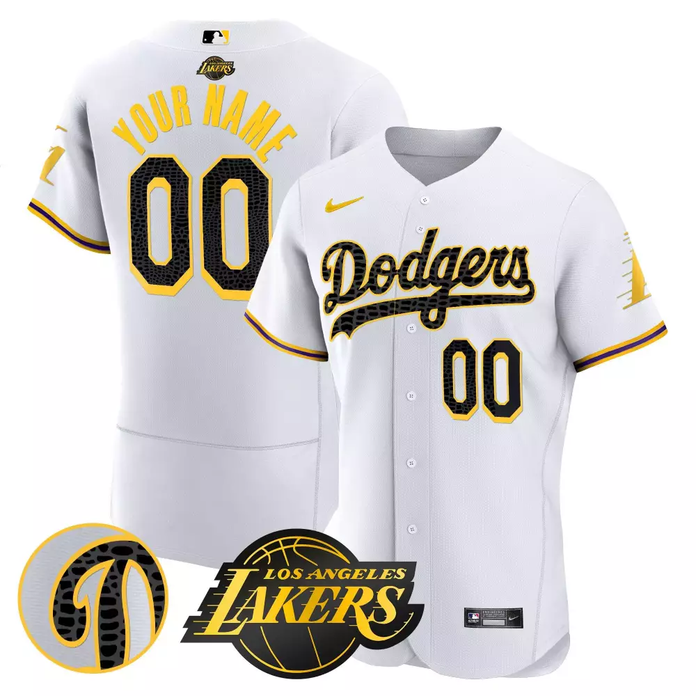 Custom Los Angeles Dodgers Jersey White Lakers Collaboration 2023 Men Yellow Purple