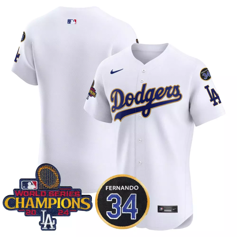 Fernando 34 Dodgers Jersey White World Series Champions 2020-2024 LA Men Blue Gold