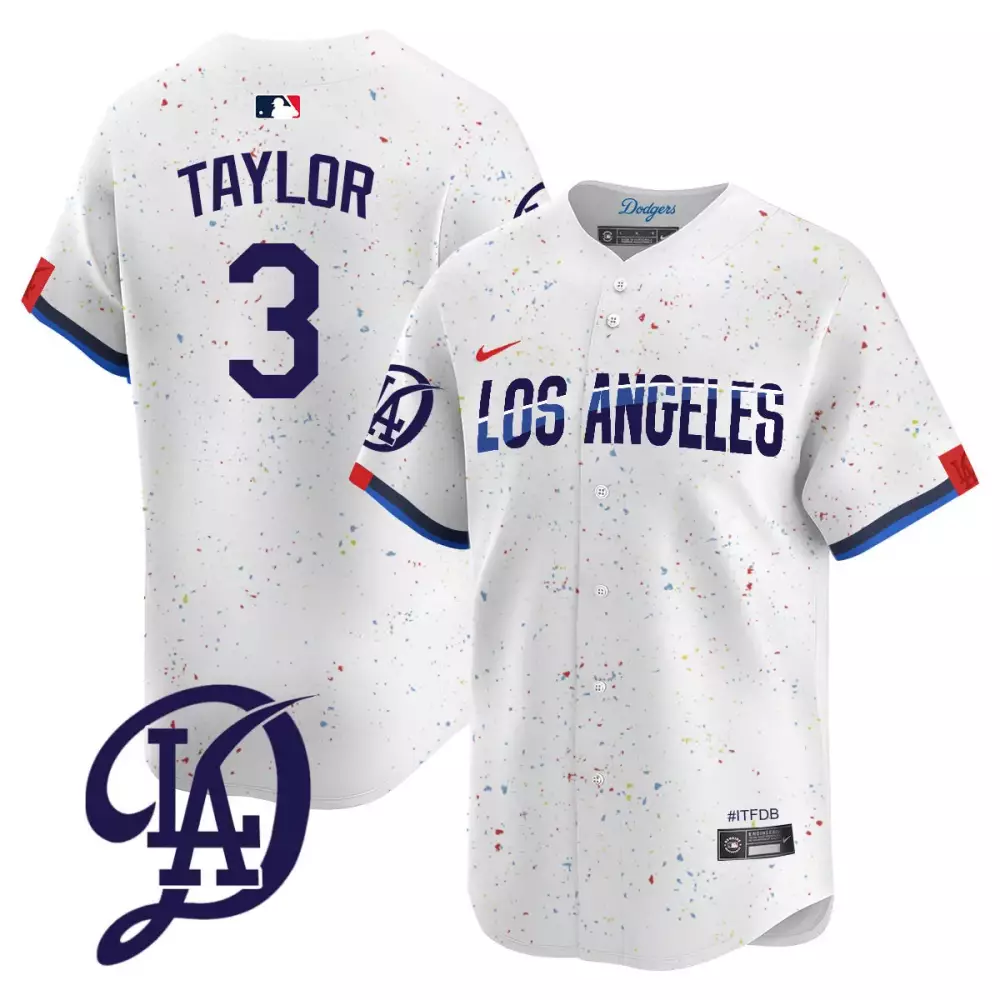 Chris Taylor 3 Jersey White Los Angeles Dodgers Men Split Custom Design Blue Red