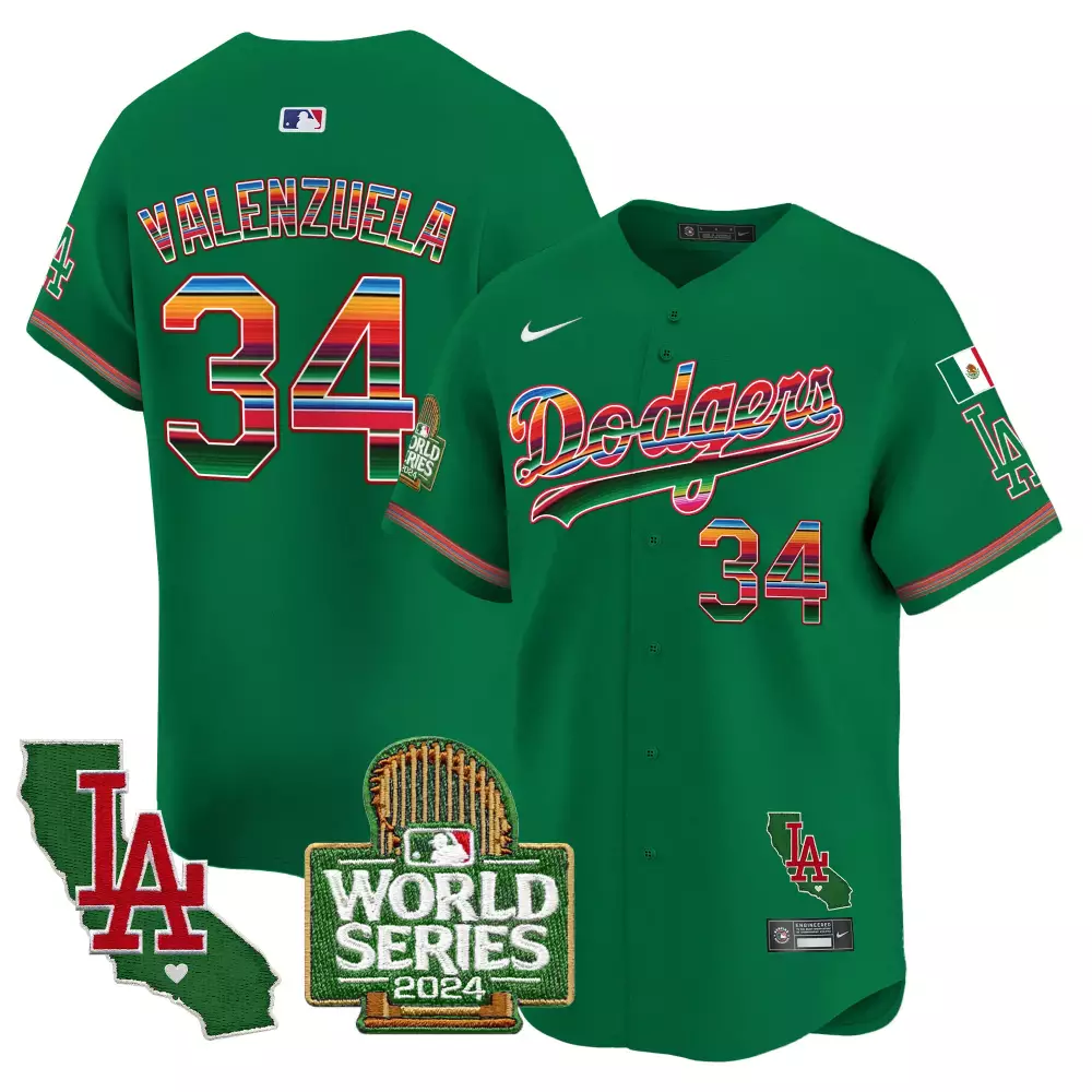 Fernando Valenzuela 34 Dodgers Jersey Green Cinco De Mayo World Series 2024 LA California