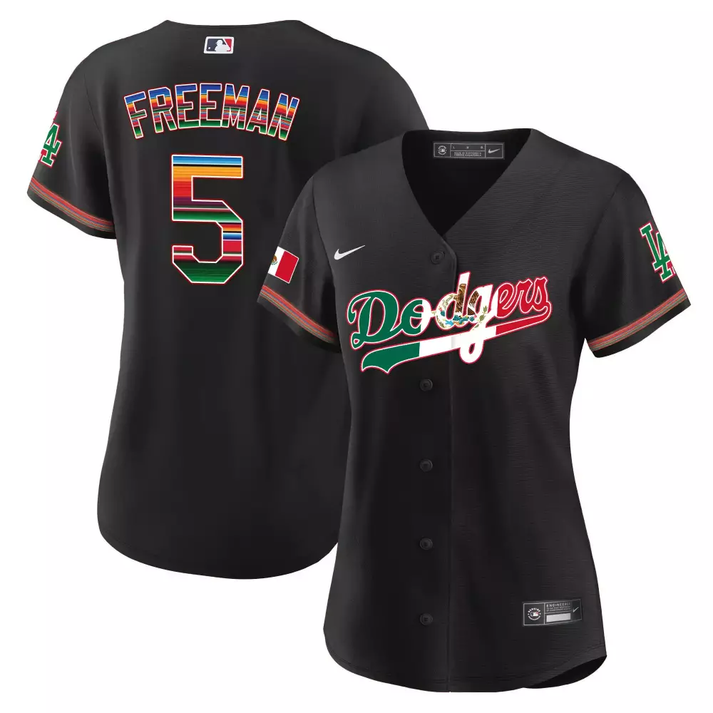 Freddie Freeman 5 Dodgers Jersey Black Mexico Flag Men Split Design White Green Red