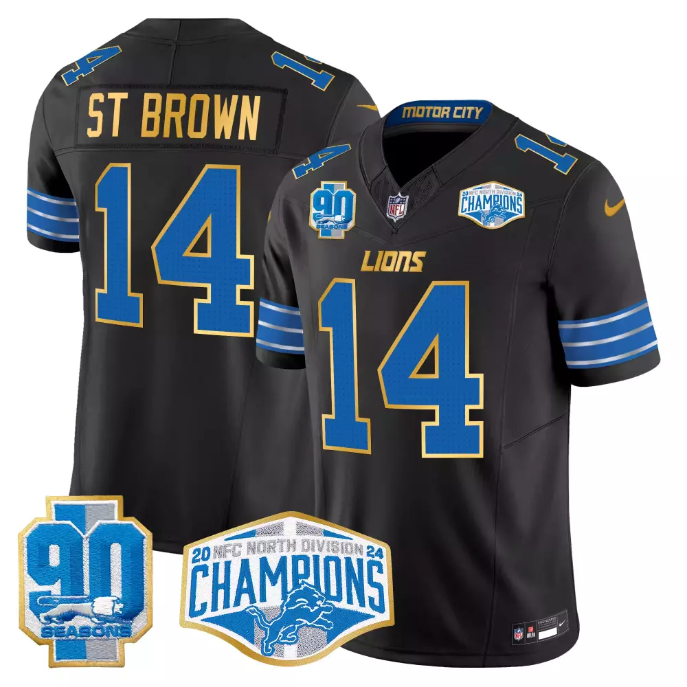 St Division 14 Lions Jersey Black 90 Seasons Men Authentic Blue Gold Vapor Limited