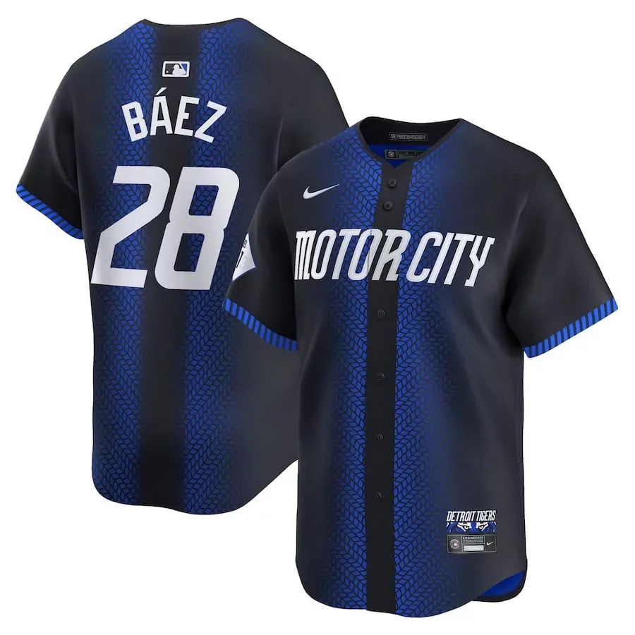 Javier Baez 28 Detroit Tigers Jersey Black City Connect Men Split Design Blue Vapor