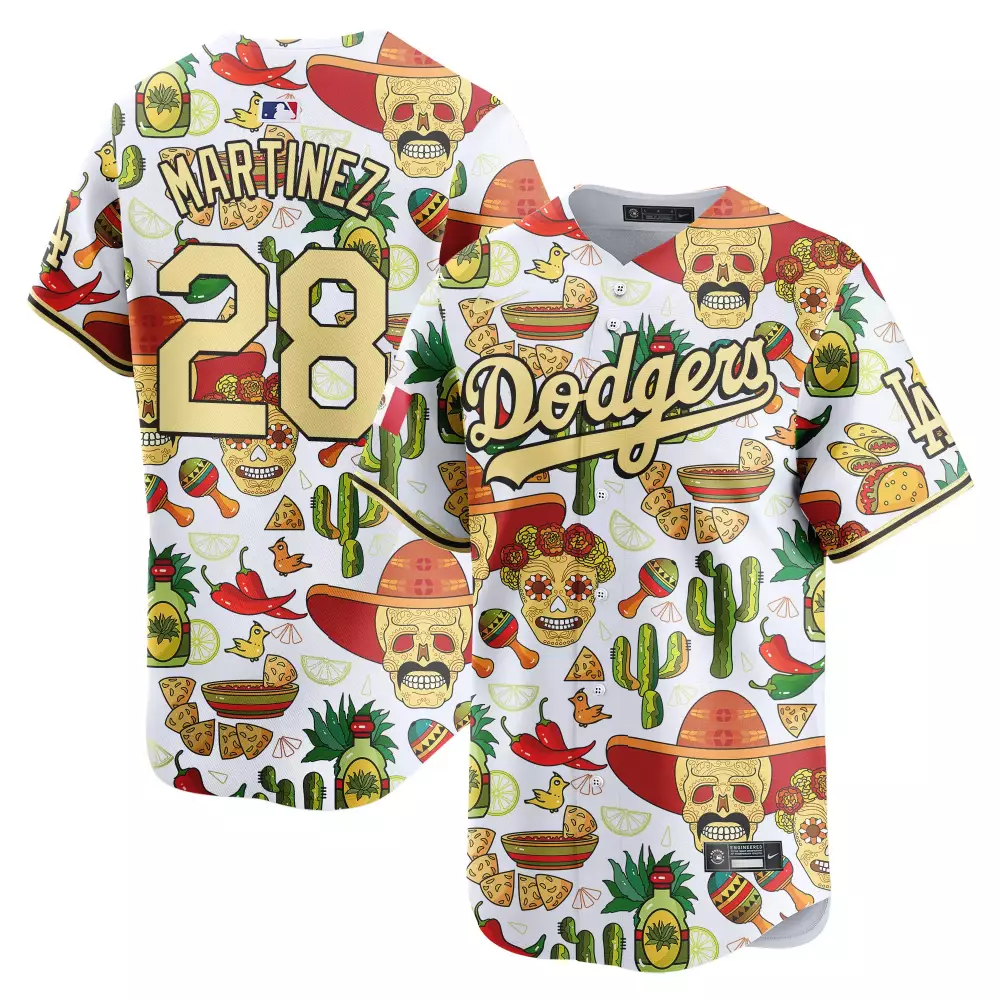 Martinez 28 Dodgers Jersey White Men Custom Design Gold Red Green Yellow Vapor Premier