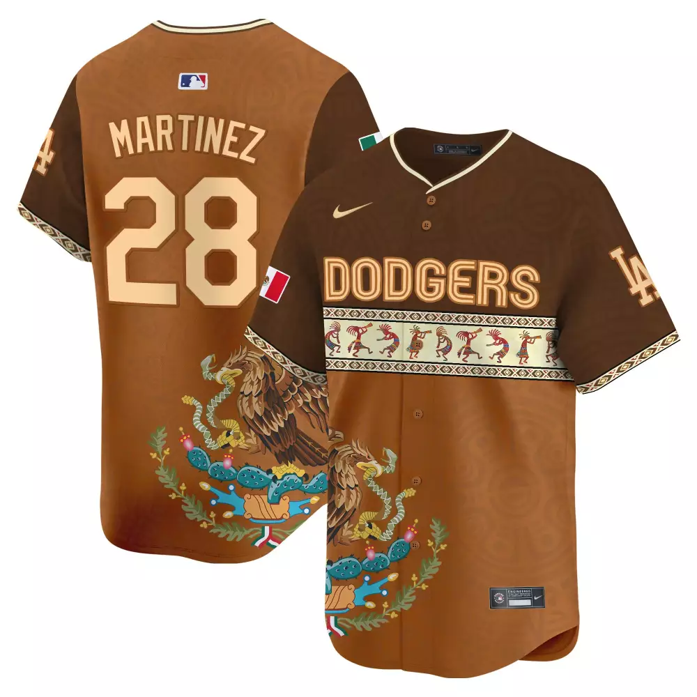 Martinez 28 Dodgers Jersey Brown Mexican Heritage Men Custom Design Tan White Green