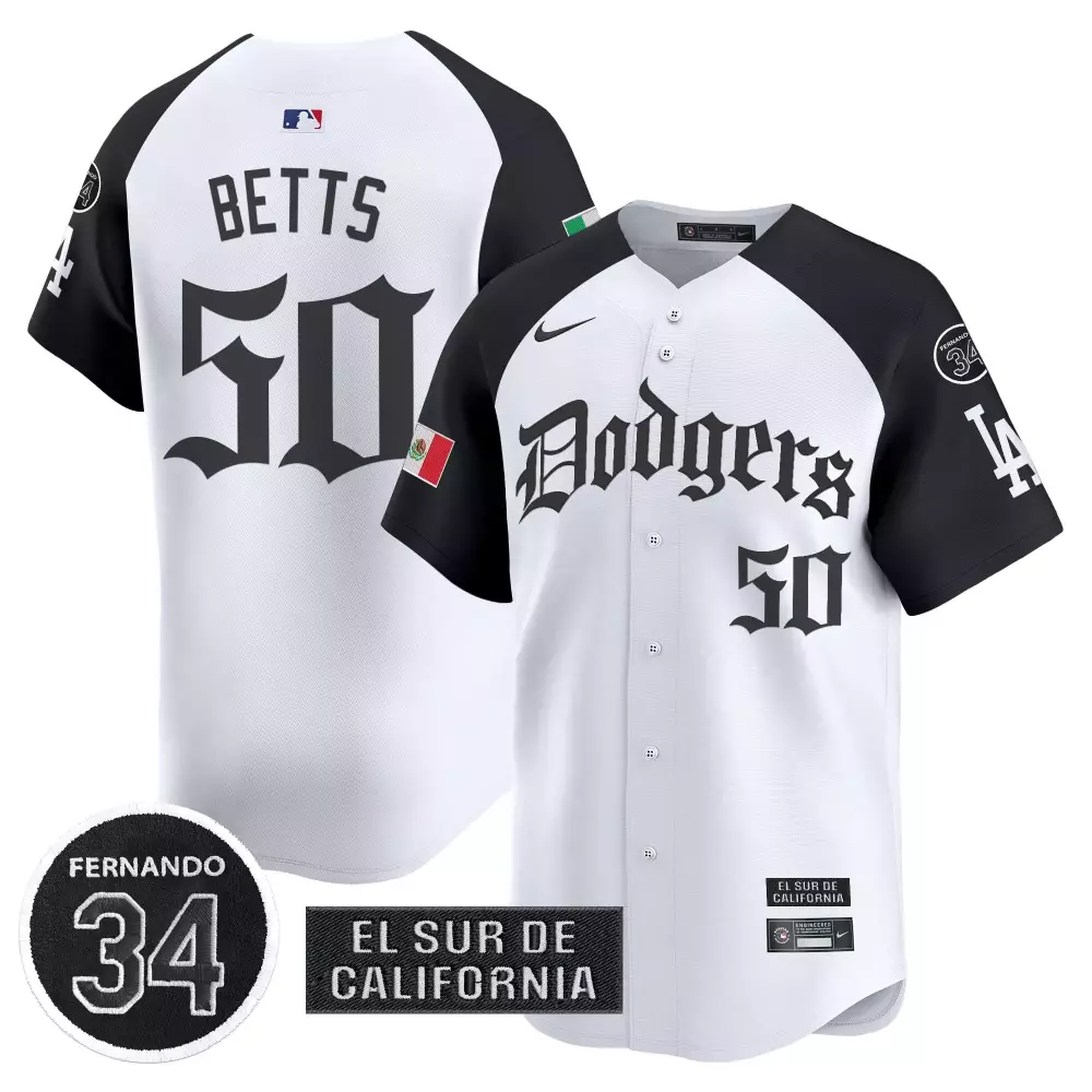 Tejanos El 50 Dodgers Jersey White City Connect Mexico Flag LA Men Black Stitched