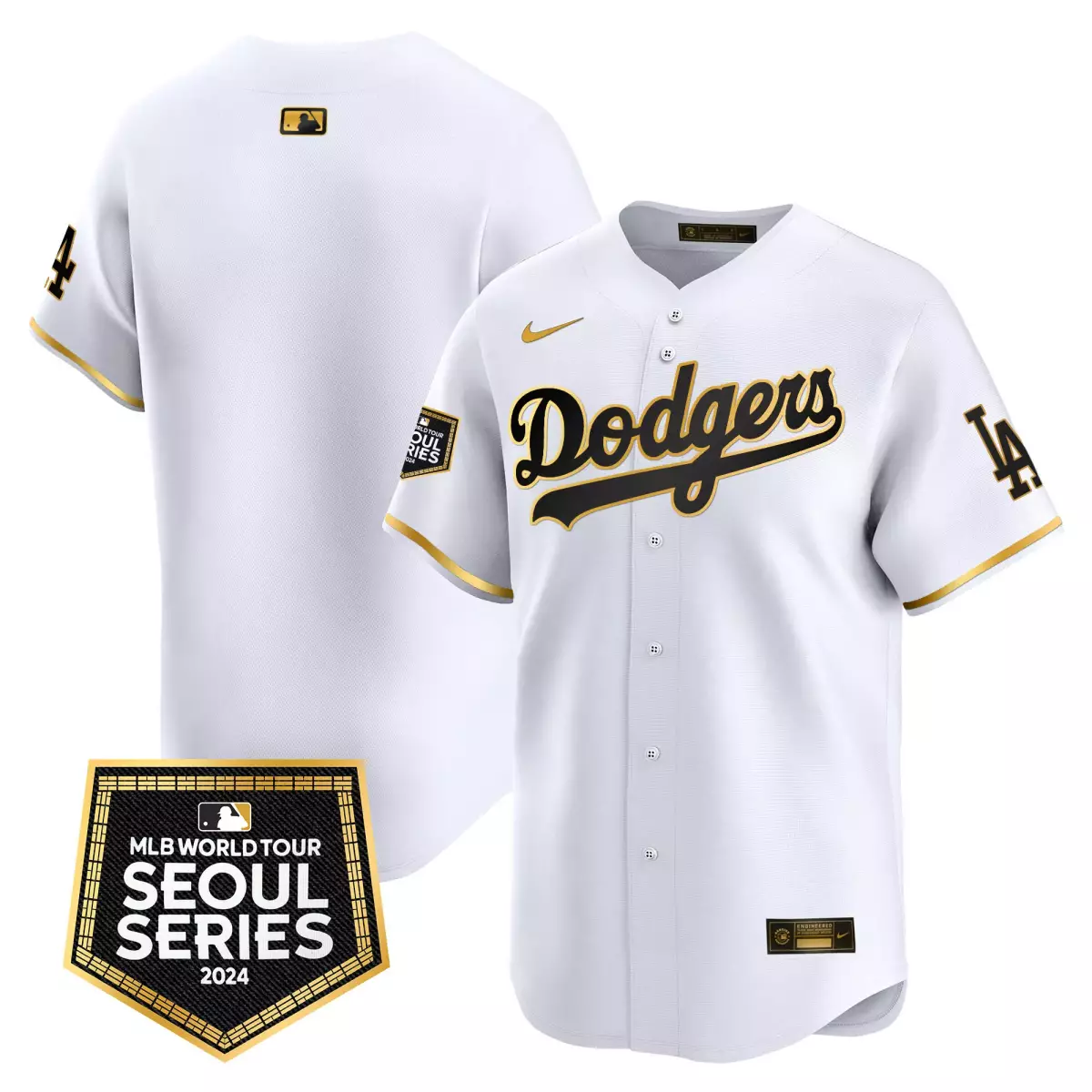 Custom Los Angeles Dodgers Jersey White Seoul Series 2024 Men Black Gold Vapor Premier
