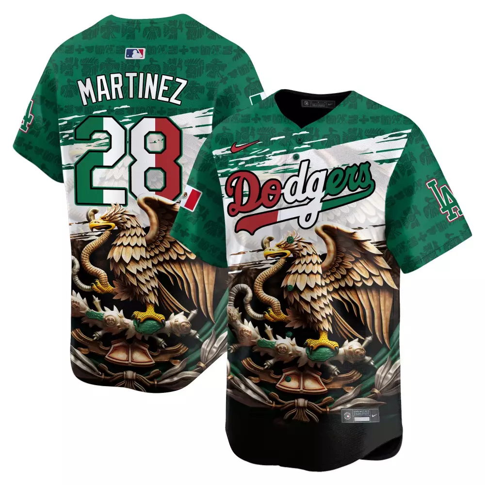 Martinez 28 Dodgers Jersey Green Men Split Design White Red Vapor Premier Limited
