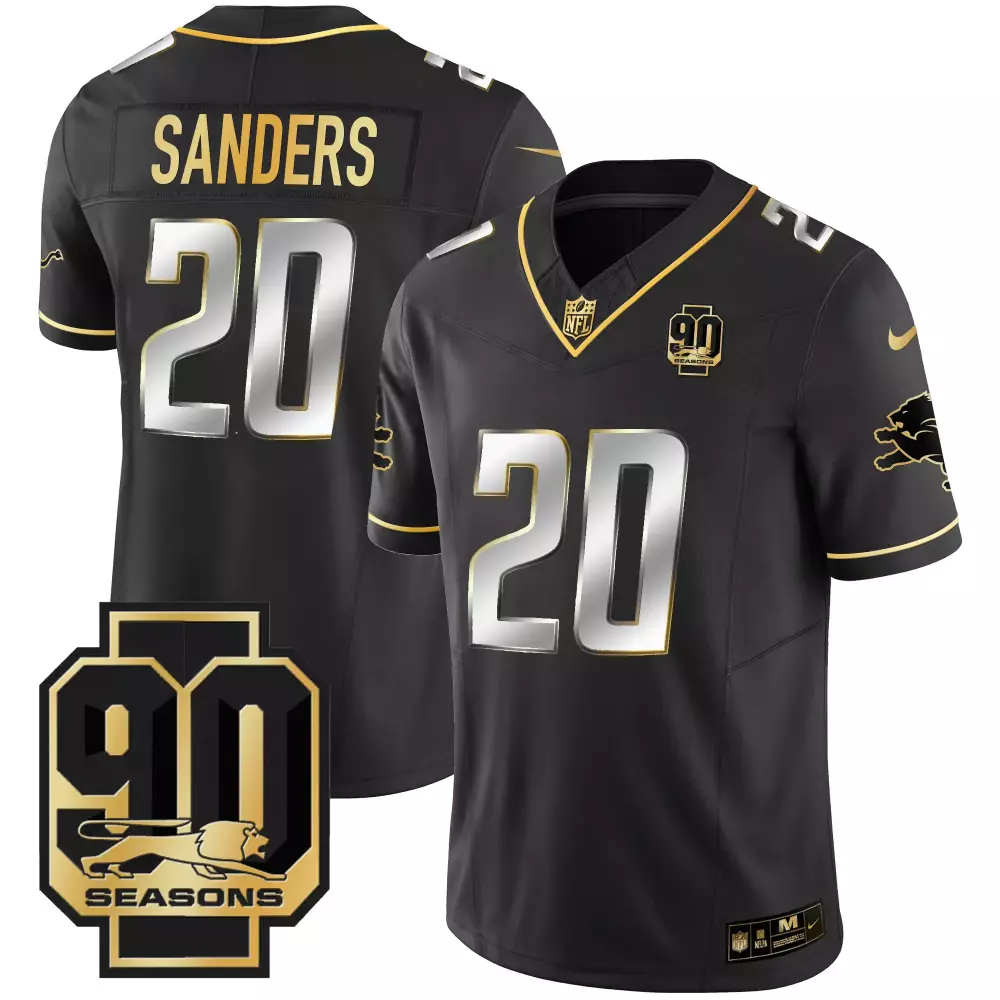 Sanders 20 Lions Jersey Black 90th Season 90 Seasons Men Gold Silver All Stitched